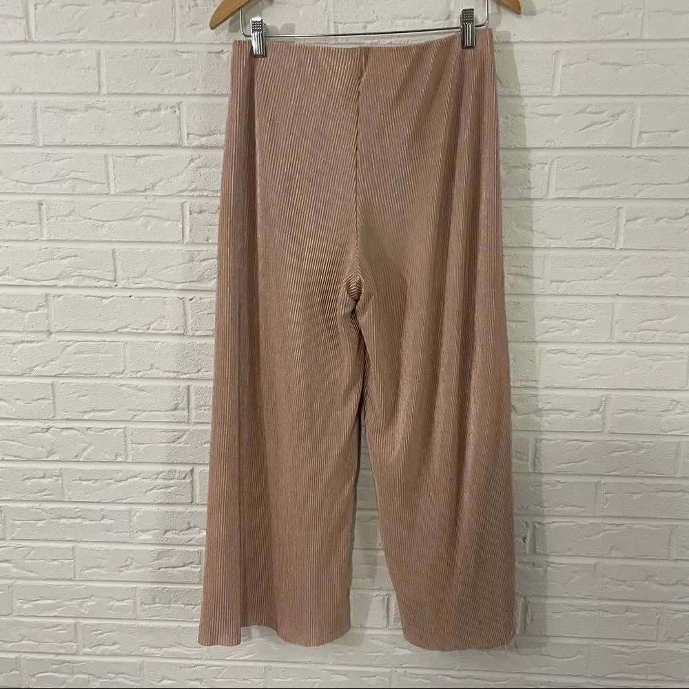 Anthropologie Postmark Ocala Ribbed Metallic Blush Pink Crop Pants Size Small